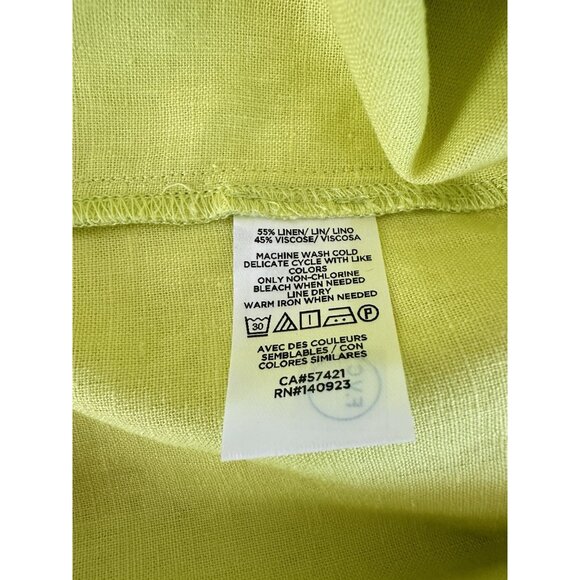 LOFT Womens Top Petite MP Neon Grn Linen Blend Tie Neck Puff Sleeve Peasant Boho - Picture 7 of 12